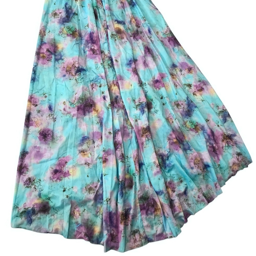 Deep V Neck Cutout Maxi Dress Asymmetrical High Slit Blue Multicolor Size M - Picture 14 of 14